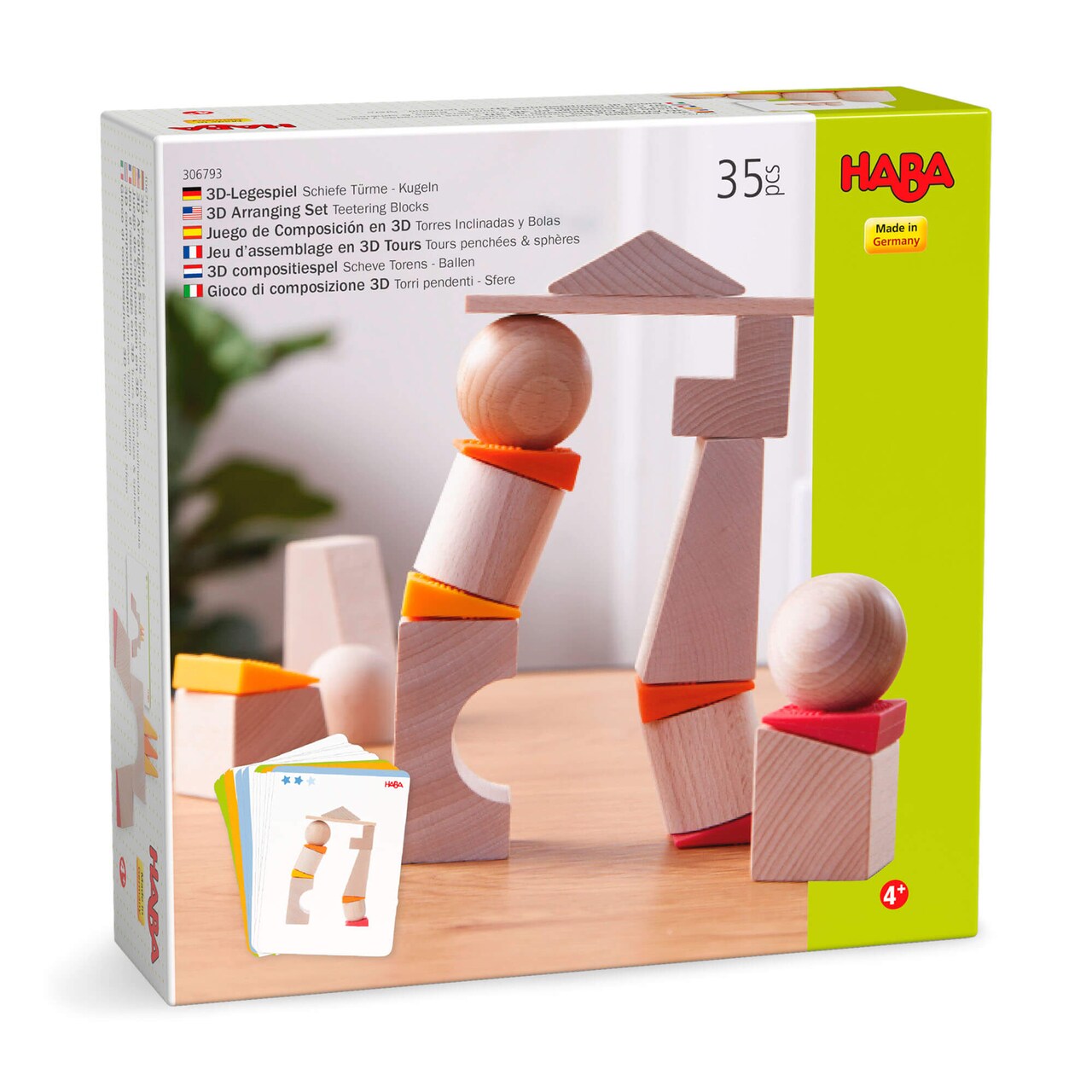 HABA Wooden Blocks Set Teetering Towers with Pattern Cards, Wood Block Set for Ages 4-8 for Fine Motor Skills, Made in Germany Creative Stacking Toy